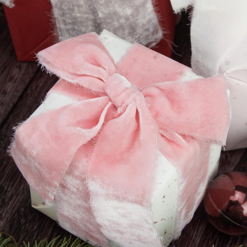 Keypan Dusty Pink Velvet Ribbon for Gift Wrapping 1-1/2 Inch Wide Handmade Fringe Fabric Ribbons for Christmas Decorations, Baby Shower, Flower Bouquet, 3 Ydars - Image 4